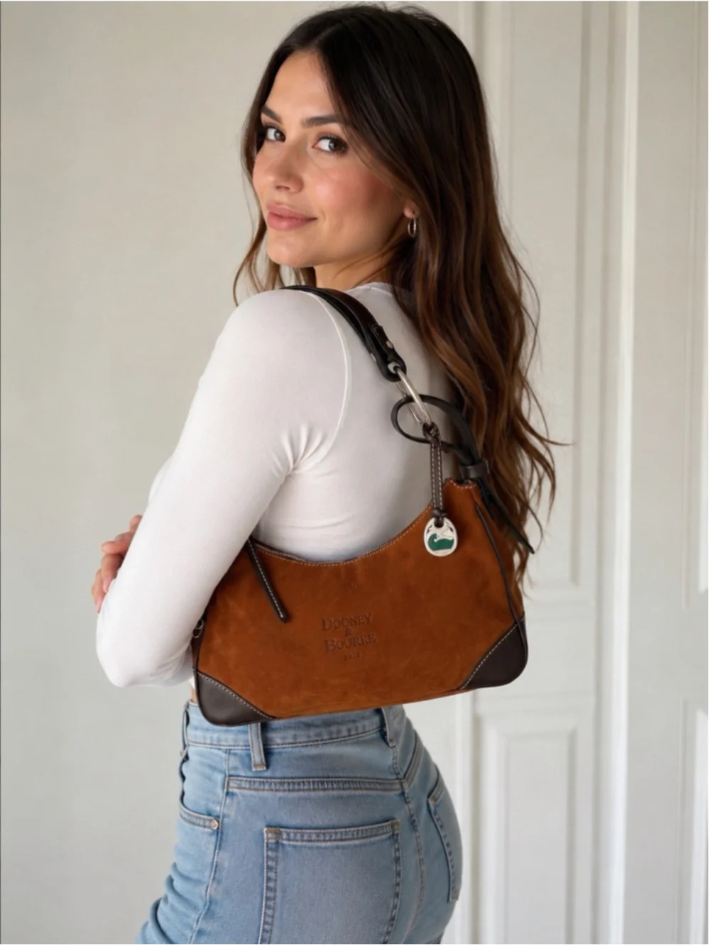 Dooney & Bourke Vintage Brown Suede Shoulder Bag Hobo Satchel large